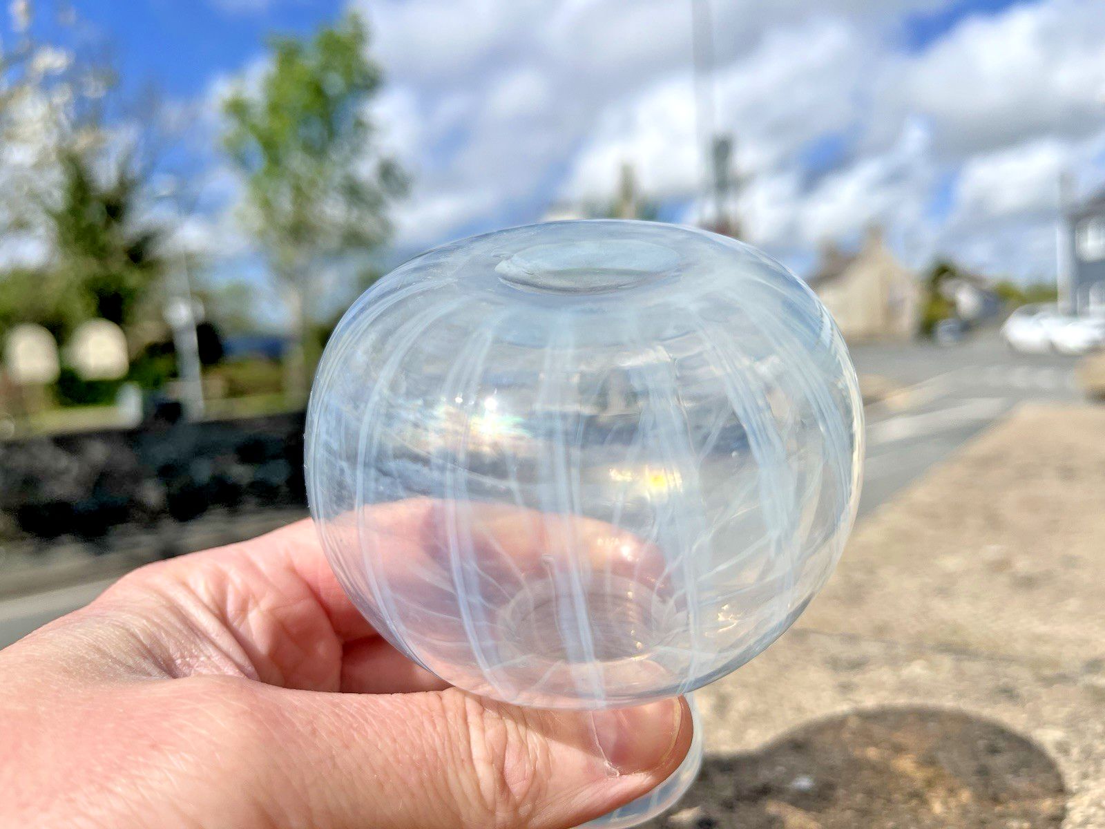 photo for sale Antique 19th C Glass Opalescent Trailed Striped Miniature Bud Vase Ink Pot
