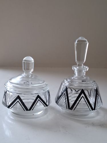 Karl Palda Perfume Bottle & Trinket Pot Art Deco Czech Crystal 1930s