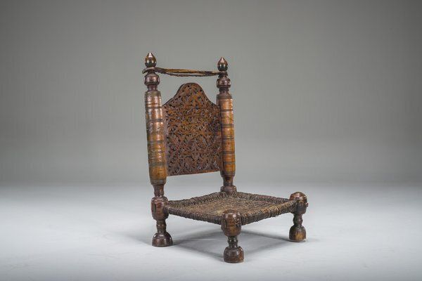 Early 20th Century Handmade Low Cedar Chair, Nuristan, 1890s