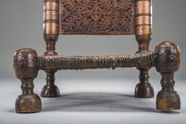Early 20th Century Handmade Low Cedar Chair, Nuristan, 1890s photo vinterior