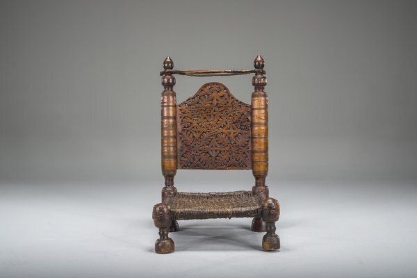 photo furniture Early 20th Century Handmade Low Cedar Chair, Nuristan, 1890s