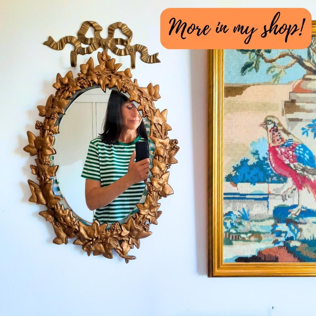Antique Victorian Gilt Cast Iron Oval Wall Mirror With Naturalistic Leaves Frame And Bevelled Edge Mirror Plate H 19.2'' photo for sale