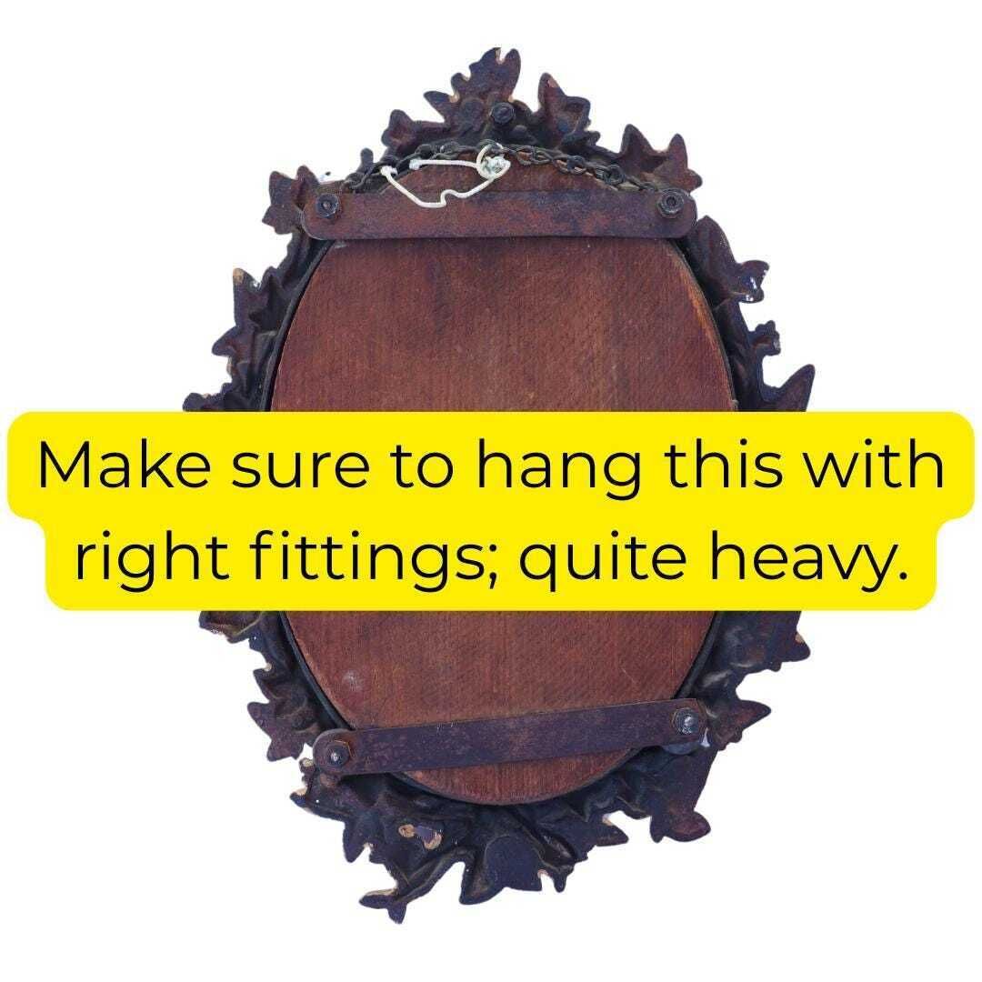 Antique Victorian Gilt Cast Iron Oval Wall Mirror With Naturalistic Leaves Frame And Bevelled Edge Mirror Plate H 19.2'' photo buy