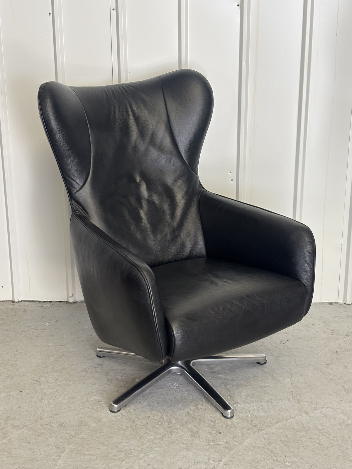 Vintage Black Leather Danish Design Swivel Lounge Chair photo 450.0