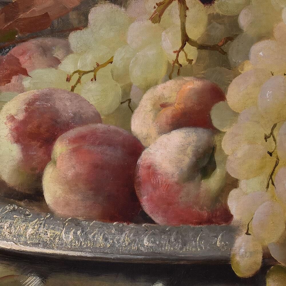 Still Life Oil Painting, Still Life With Fruit, Grapes And Peaches, Oil On Canvas, Antique Painting, XIX Century. photo 4500.0