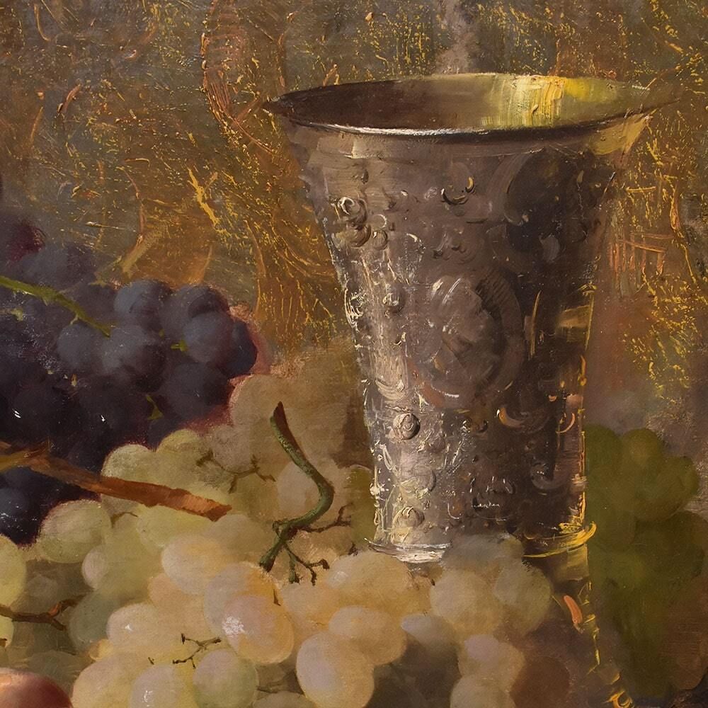 Still Life Oil Painting, Still Life With Fruit, Grapes And Peaches, Oil On Canvas, Antique Painting, XIX Century. photo vinterior