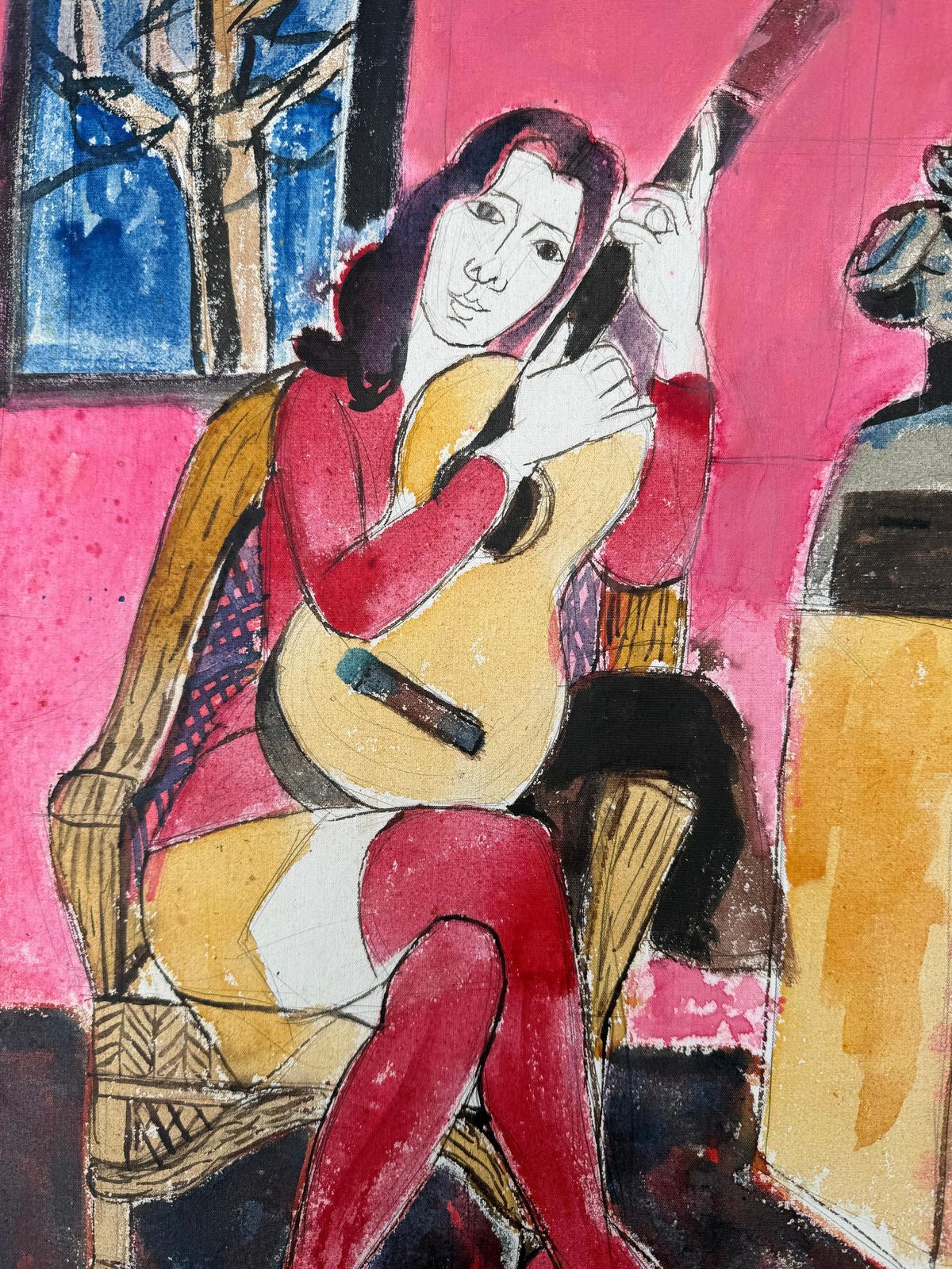 Jordi Curos Ventura Woman With Guitar Mixed Media Painting photo buy