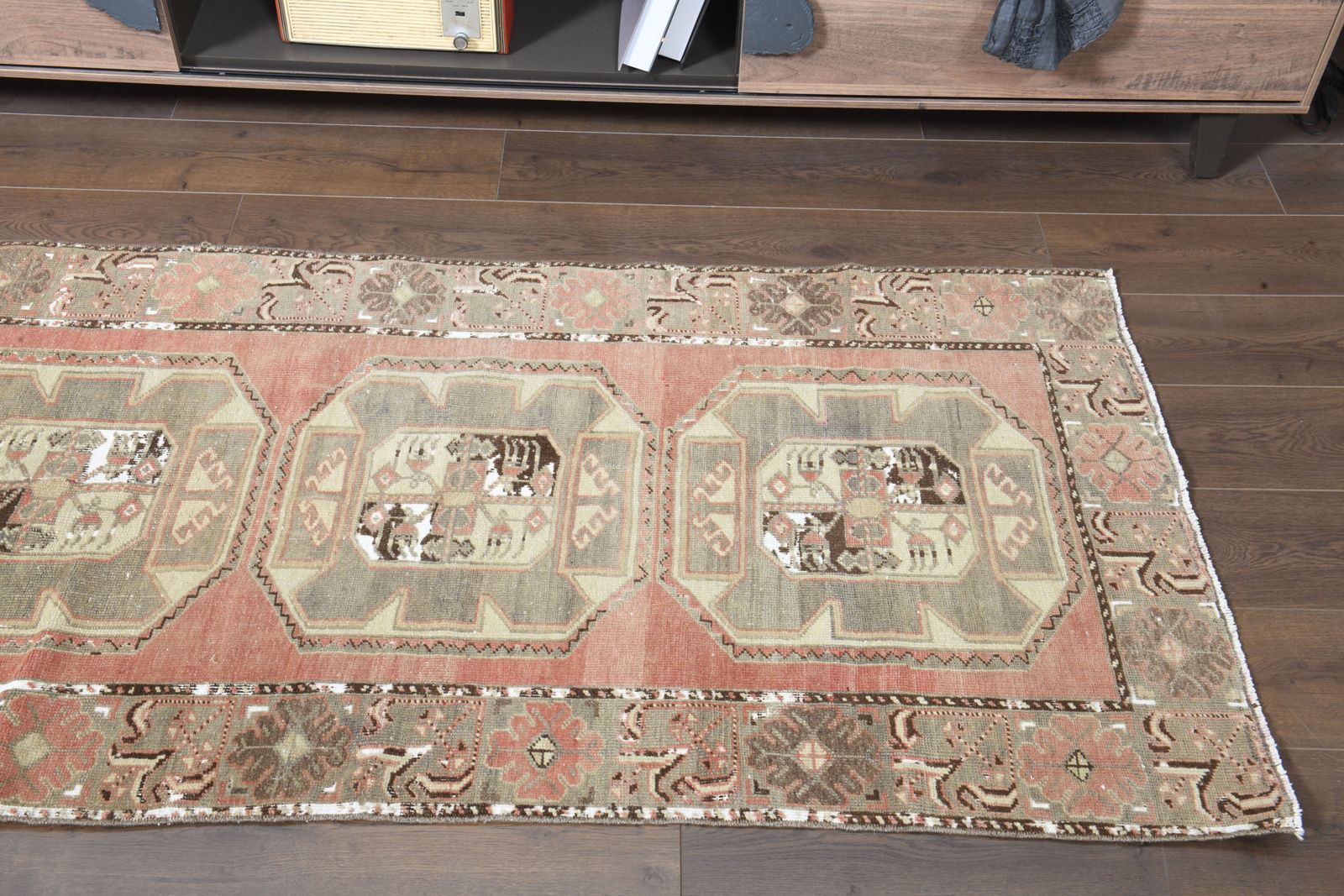 3x5'9 Ft, Orange Vintage Turkish Short Runner, Farmhouse Decor, Wool, Handmade Oushak Rug, Kitchen Decor, Stair Decor, Hallway Carpet, Washable photo 351.0