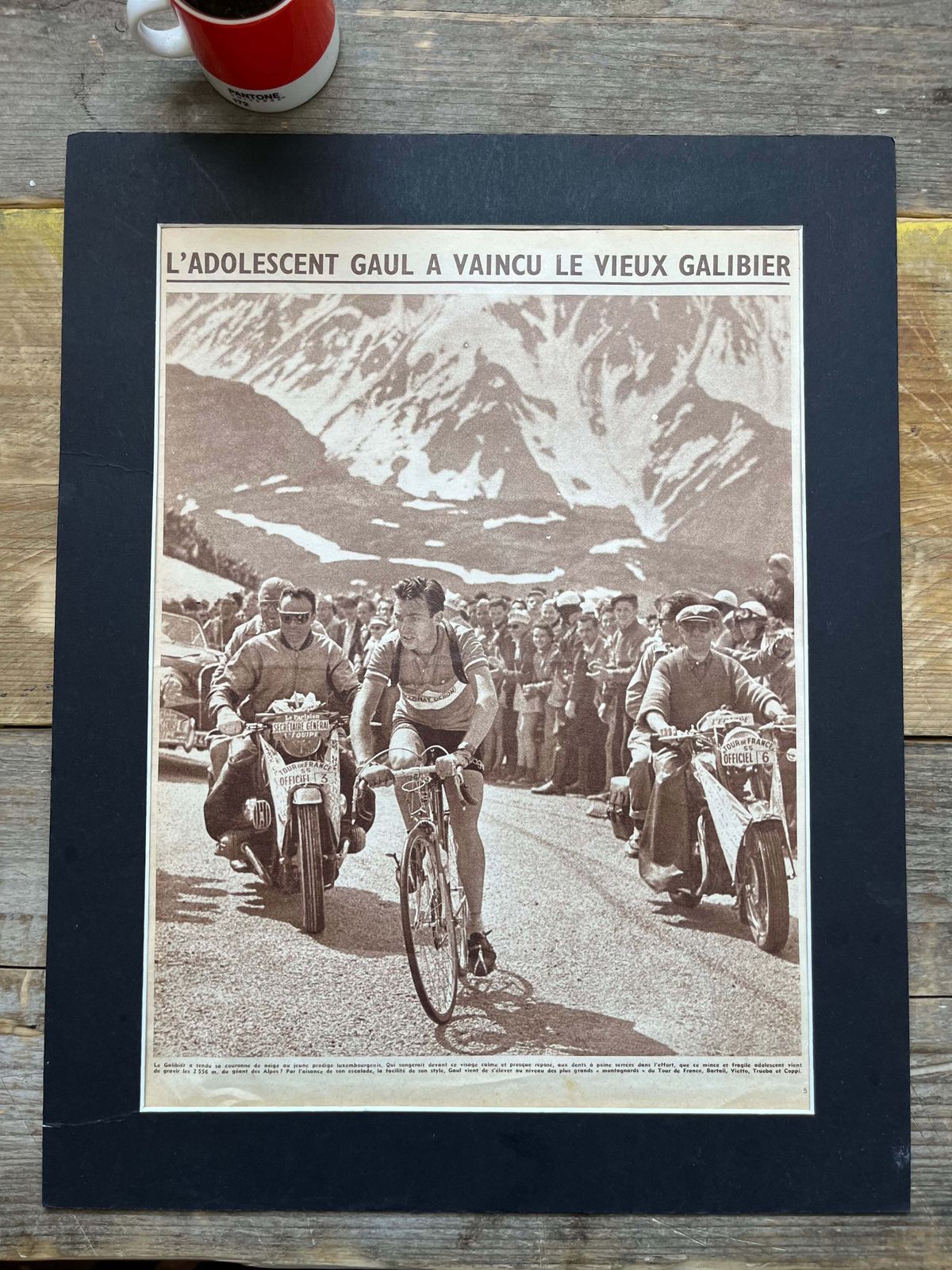 Vintage Cycling Print  Tour De France, Charly Gaul Col Du Galibier photo for sale
