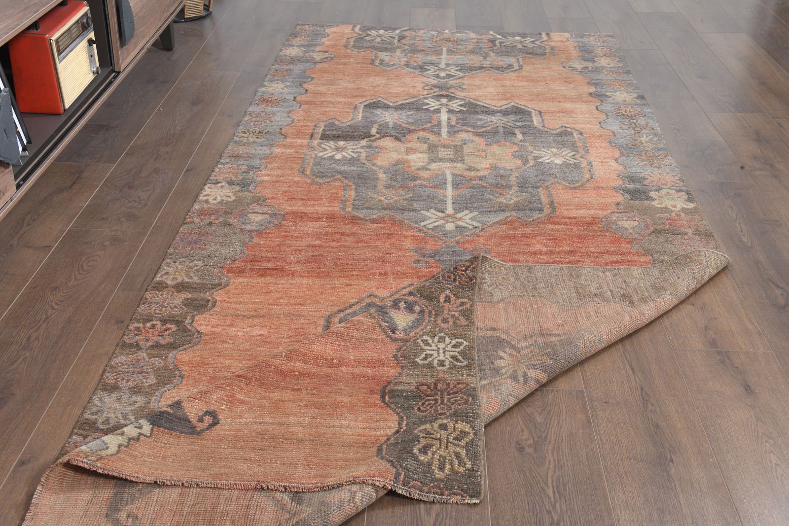 4'2x10'4 Ft, Orange Farmhouse Decor Vintage Turkish Runner, Washable, Kitchen Decor, Stair Decor, Hallway Rug, Wool Oushak Carpet, Handmade, Star