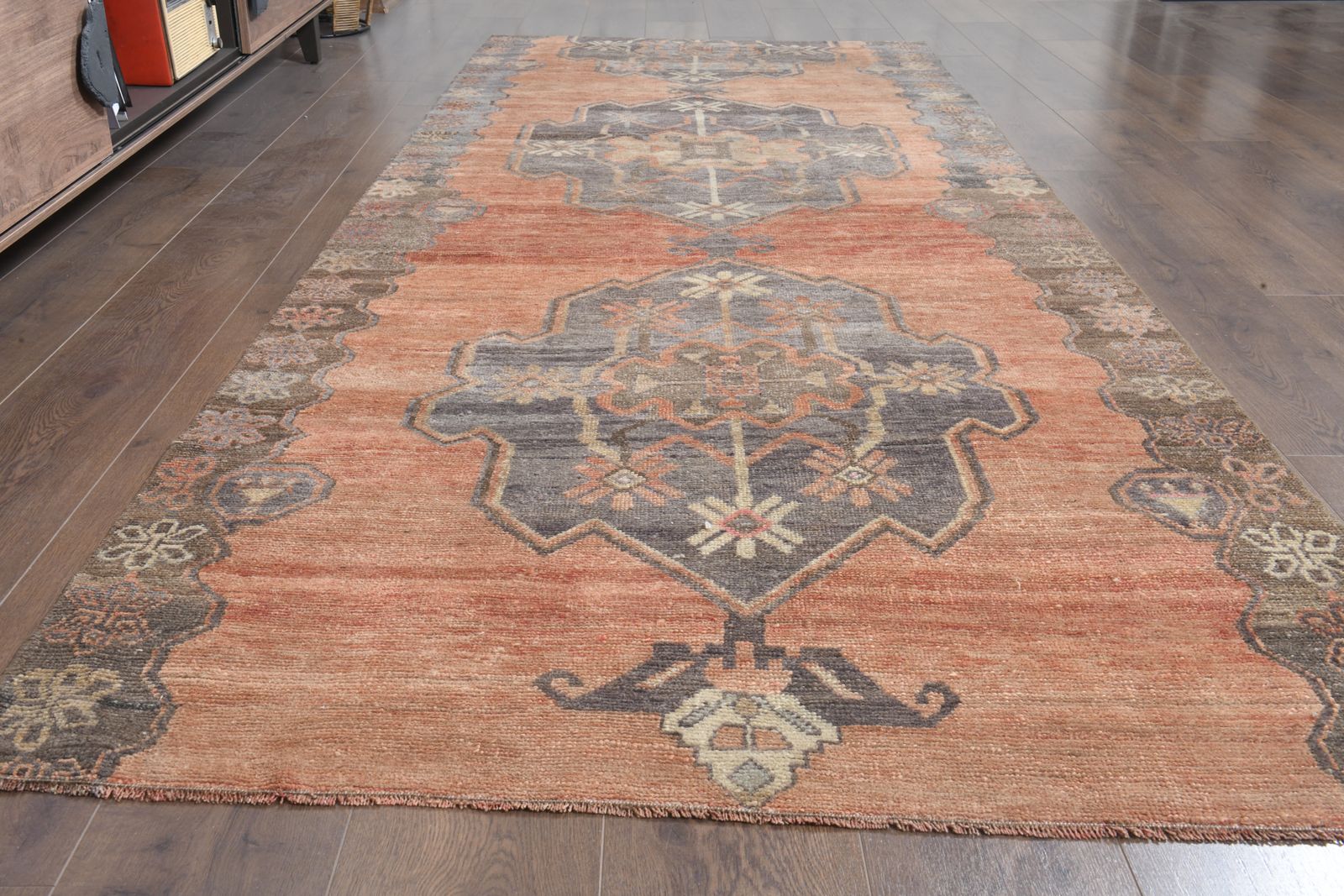 4'2x10'4 Ft, Orange Farmhouse Decor Vintage Turkish Runner, Washable, Kitchen Decor, Stair Decor, Hallway Rug, Wool Oushak Carpet, Handmade, Star photo 756.0
