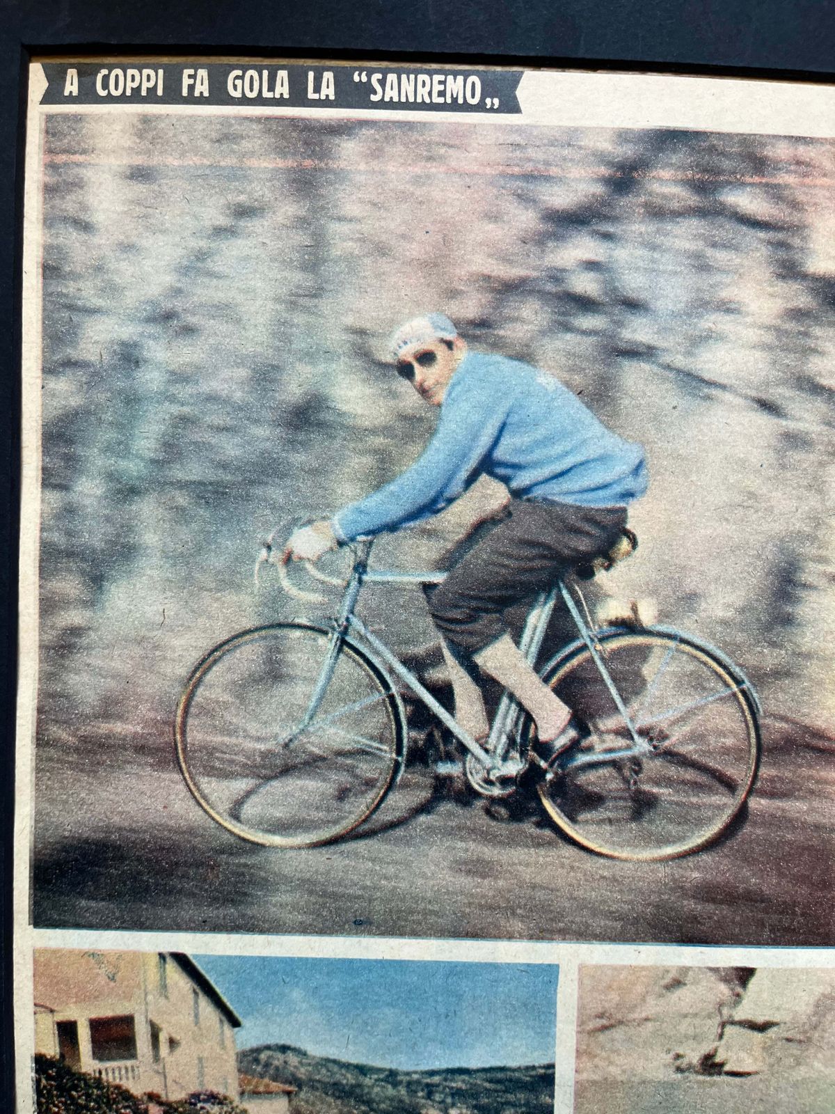 Vintage Cycling Print   Fausto Coppi Bianchi C1950 photo for sale