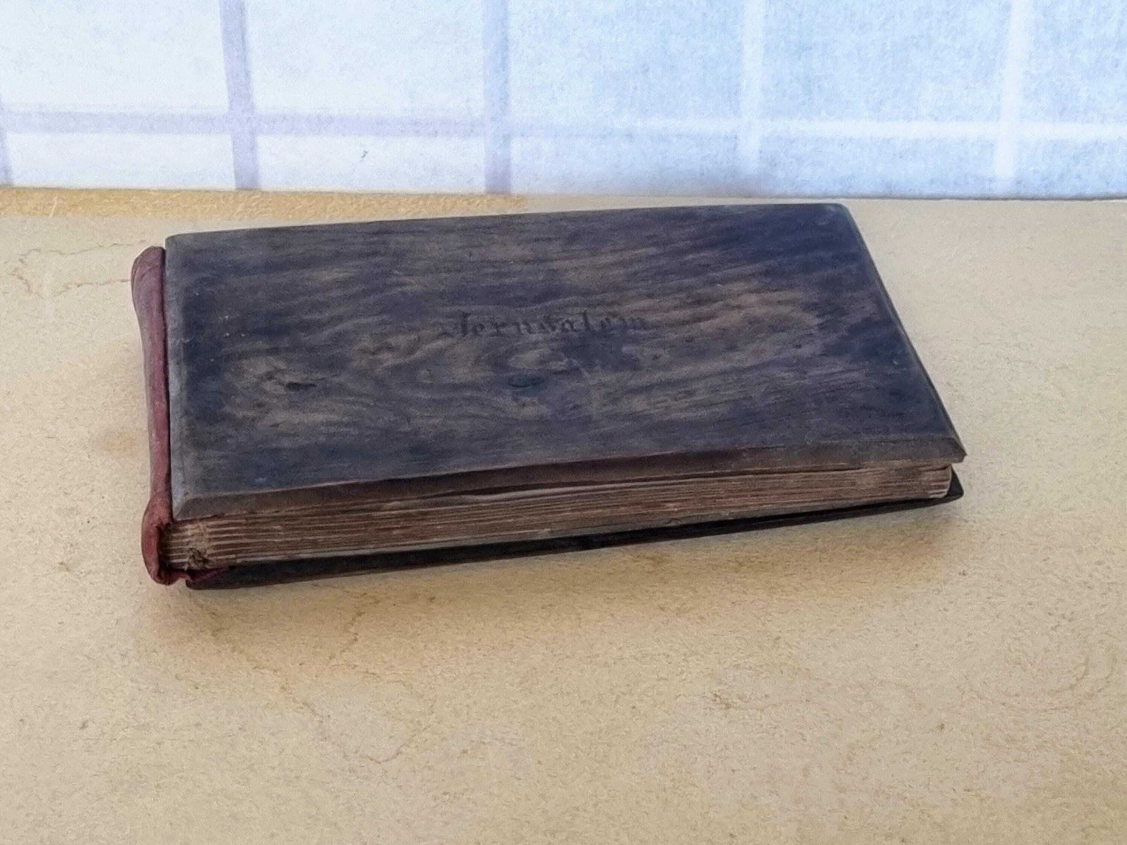 Holy Land Jerusalem Flowers Album With Romantic Inscription Dedication 1918, Olive Wood Souvenir Book | Historical Pressed Flower Lithograph photo furniture