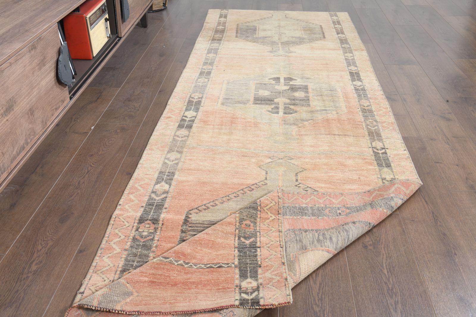 3'3x11 Ft, Orange Beige Farmhouse Decor Runner, Turkish Rug, Wool, Organic Color, Antique Carpet, Stair Decor, Kitchen Decor, Hallway Decor