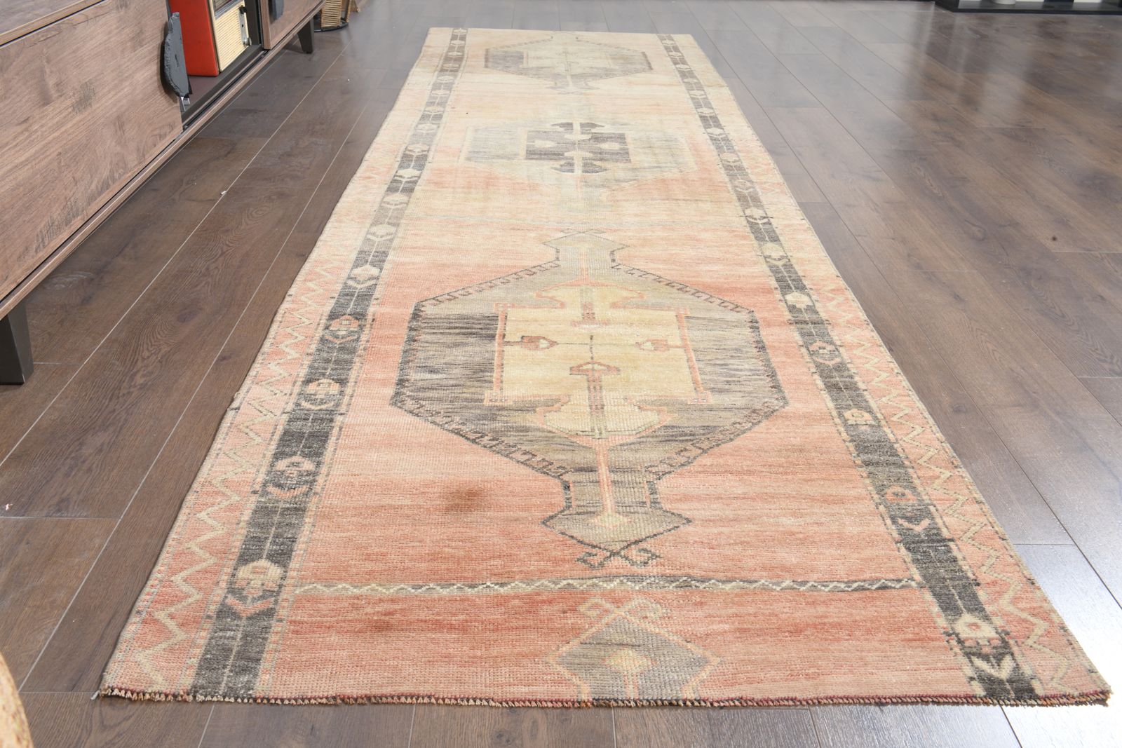3'3x11 Ft, Orange Beige Farmhouse Decor Runner, Turkish Rug, Wool, Organic Color, Antique Carpet, Stair Decor, Kitchen Decor, Hallway Decor photo Textiles