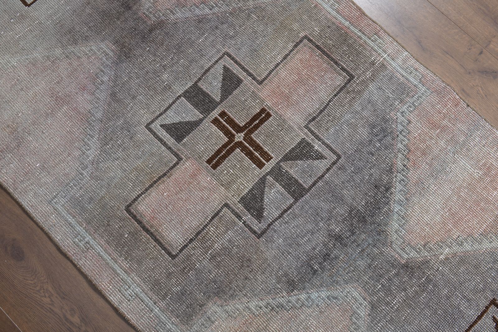 3'2x12'3 Ft, Unique Wool Vintage Turkish Runner, Handmade Oushak Rug, Grey Color, Root Dye, Washable, Stair Decor, Hallway Decor, Kitchen Decor, 3x12 photo for sale