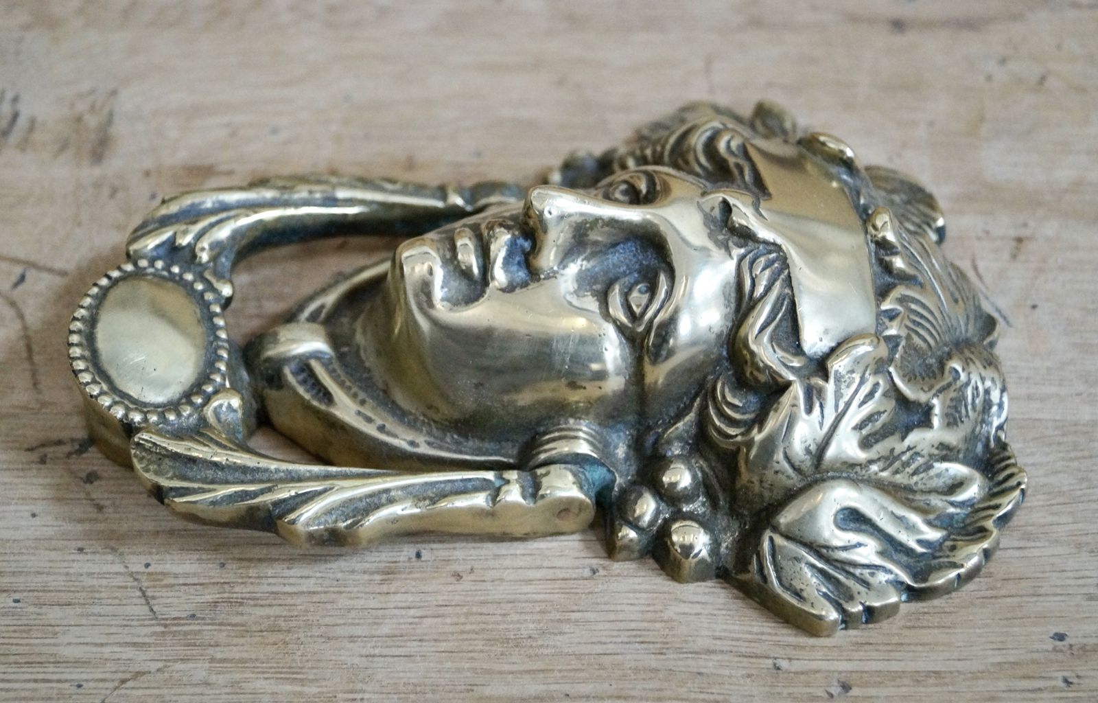 Victorian Head Of Dionysus Brass Door Knocker photo 195.0