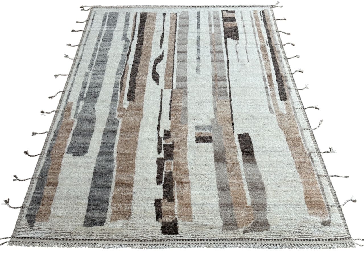 275x365 Cm Vintage Hand Knotted Moroccan Design Rug. 100% Natural Wool: Handmade Beni Ourain Carpet. 100% Natural Wool photo for sale