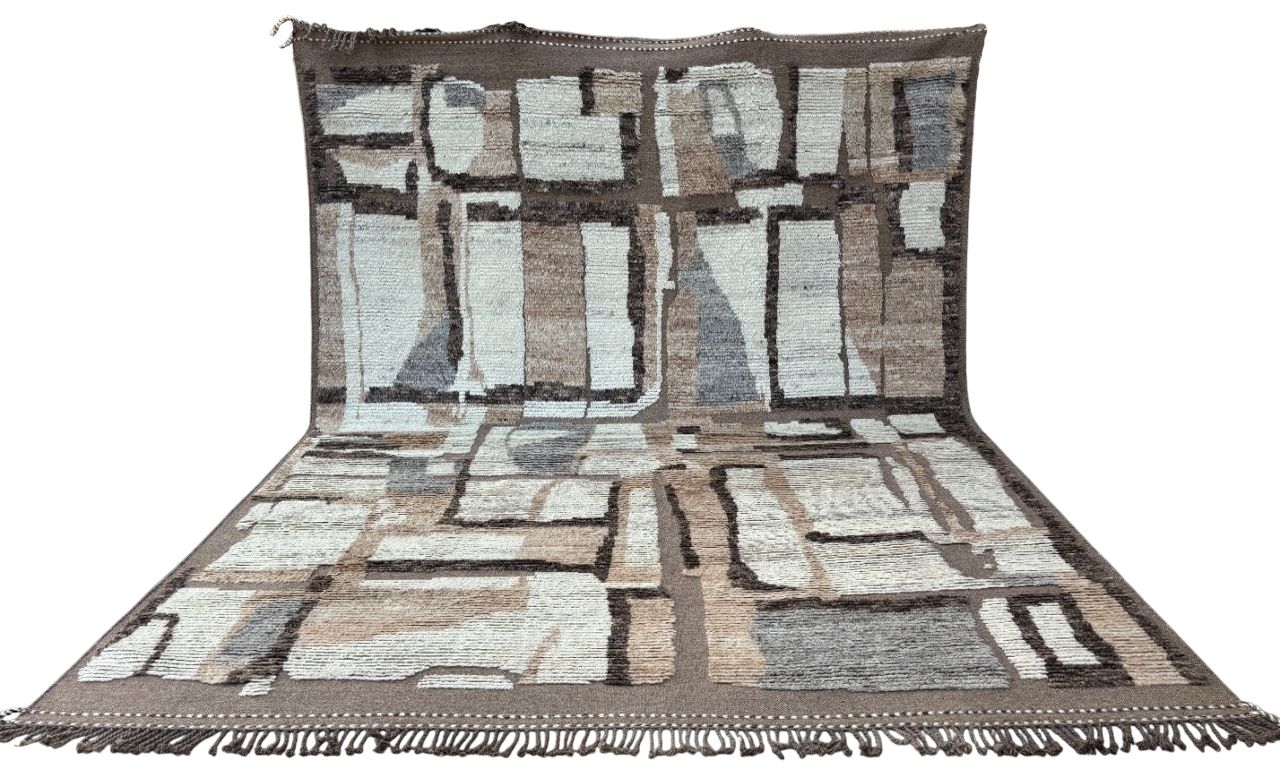 275x365 Cm Vintage Hand Knotted Moroccan Design Rug, Handmade Beni Ourain Carpet. 100% Natural Wool photo Textiles