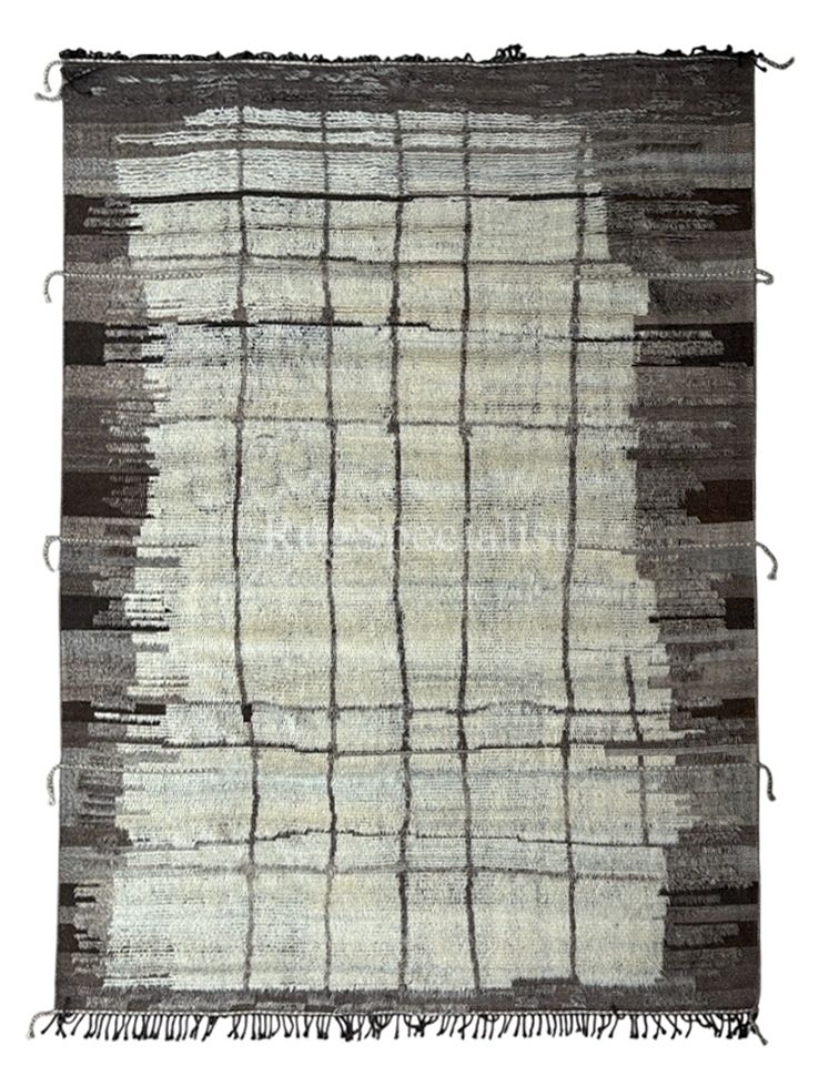 275x365 Cm Vintage Hand Knotted Moroccan Design Rug. 100% Wool. Handmade Beni Ourain Carpet