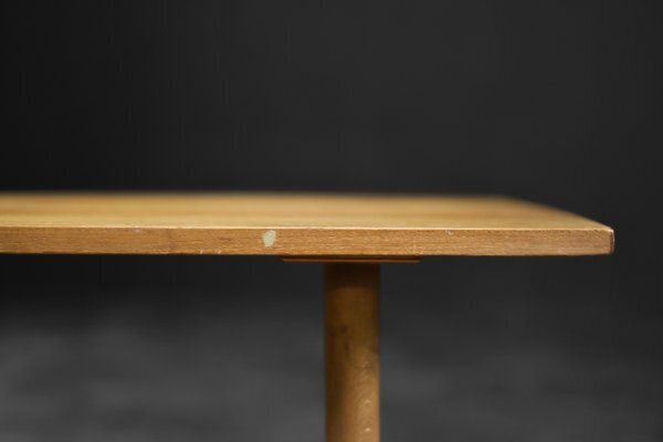Mid Century Modern Scandinavian Cherry Wood Coffee Table With Woven Shelf, 1960s photo vinterior