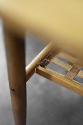 photo for sale Mid Century Modern Scandinavian Cherry Wood Coffee Table With Woven Shelf, 1960s