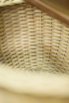 Vintage Danish Modern Teak Thread Side Table With Wicker Basket, 1960s photo furniture