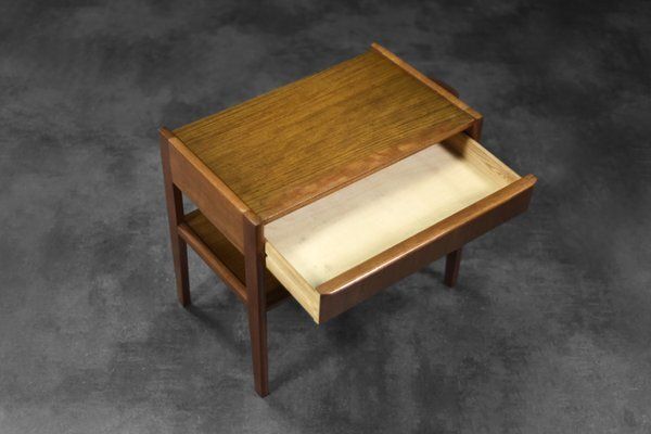 Vintage Danish Modern Teak Thread Side Table With Wicker Basket, 1960s photo 654.0