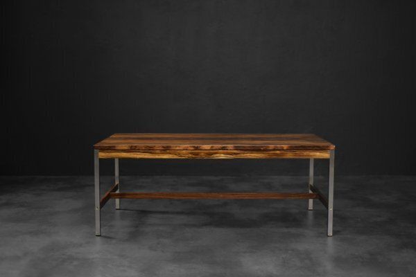 Large Vintage Swedish Rosewood And Aluminum Coffee Table From Hmb Möbler Rörvik, 1960s
