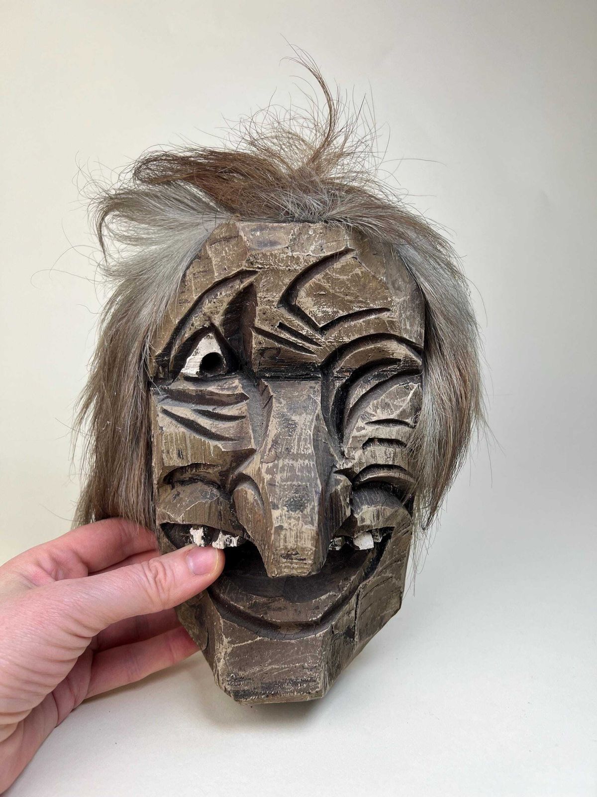 Wood Folk Wall Mask, Traditional Wall Mask From Switzerland, Handmade Rustic Decor photo 142.0