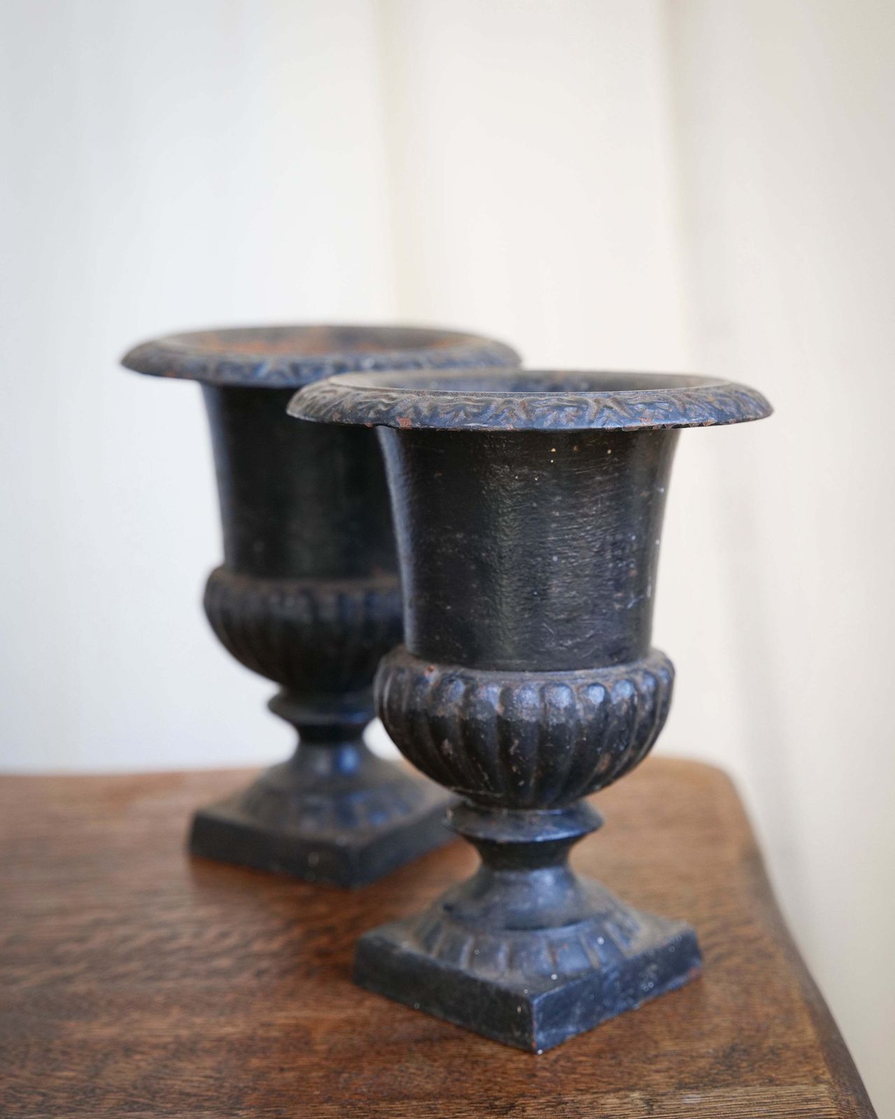 Pair Of Cast Iron Urn Form Jardinieres photo for sale