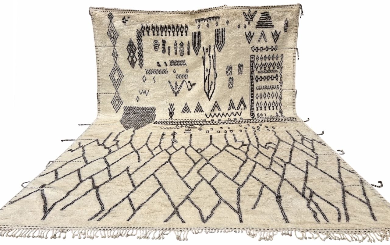 305x427 Cm Vintage Hand Knotted Moroccan Style Large Area Rug, Beni Ourain Carpet. 100% Natural Wool photo furniture