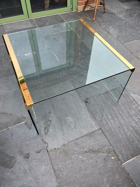 Vintage Gallotti And Radice Square Coffee Table With Smoked Glass And Brass Detailing photo Furniture