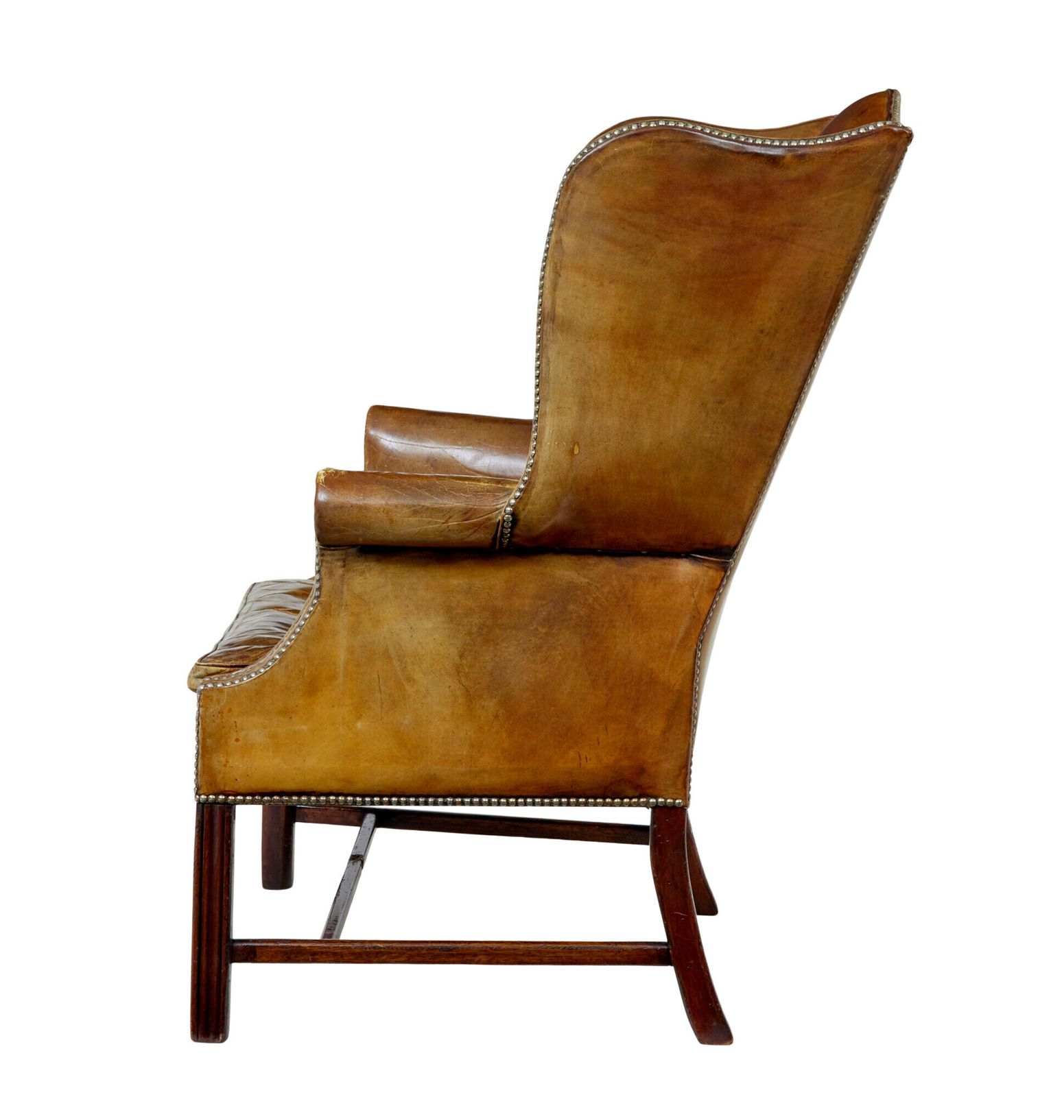 Early 20th Century Tan Leather Wing Back Armchair photo Furniture