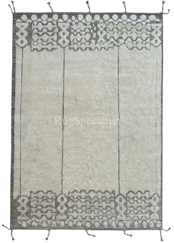 275x365 Cm Vintage Hand Knotted Moroccan Design Rug. Handmade Beni Ourain Carpet. 100% Natural Wool