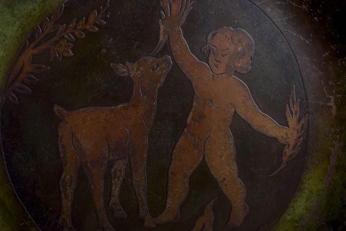Just Andersen. Rare Bronze Dish. With A Motif Of Boy And Goat Kid. photo 6775.0