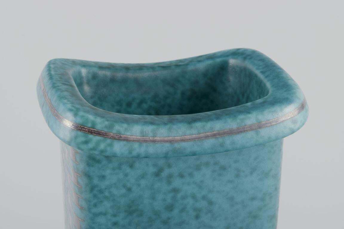 Wilhelm Kåge For Gustavsberg. Tall Square Art Deco Ceramic Vase On Feet. photo Home Decor