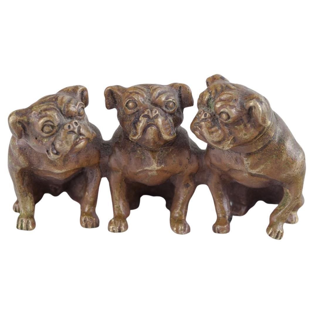Wienerbronze, Austria. Miniature Art Deco Sculpture Of Three English Bulldogs.
