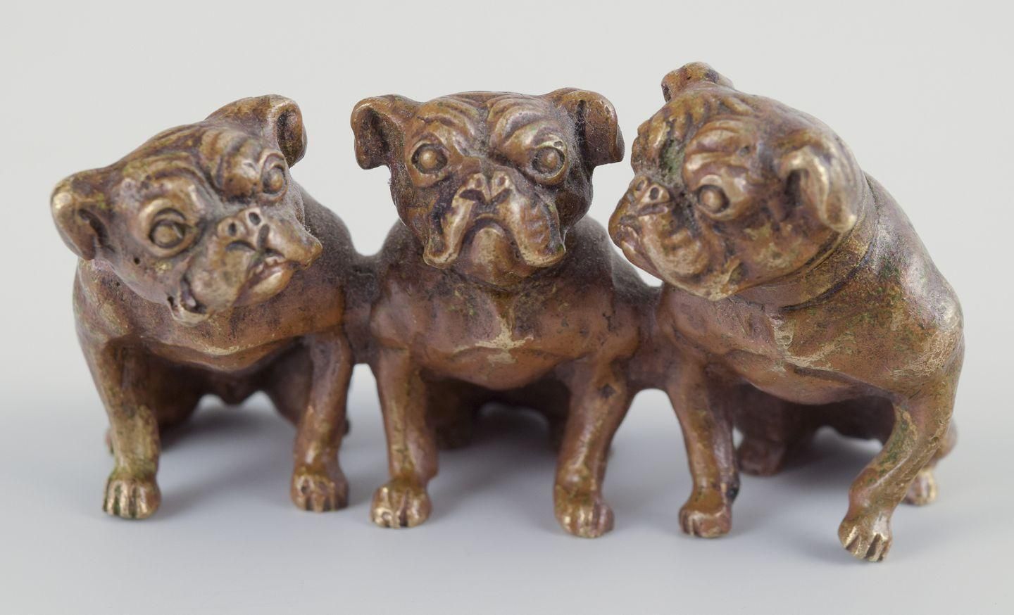 Wienerbronze, Austria. Miniature Art Deco Sculpture Of Three English Bulldogs. photo Art