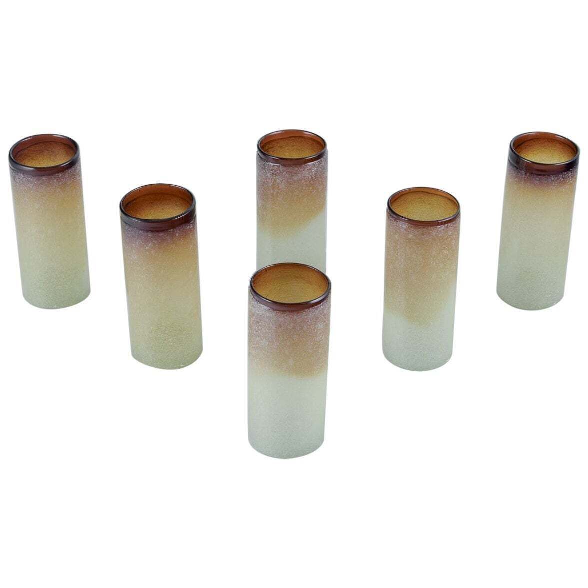 Napoleone Martinuzzi, Venini, Murano. Set Of Six Tall Glasses In Art Glass.