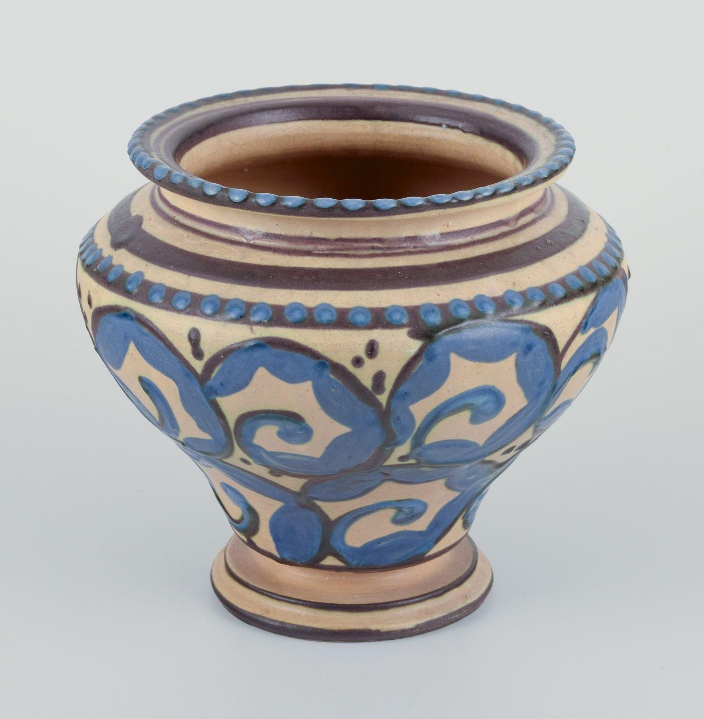 Kähler, Denmark. Ceramic Vase In Cow Horn Technique. photo for sale