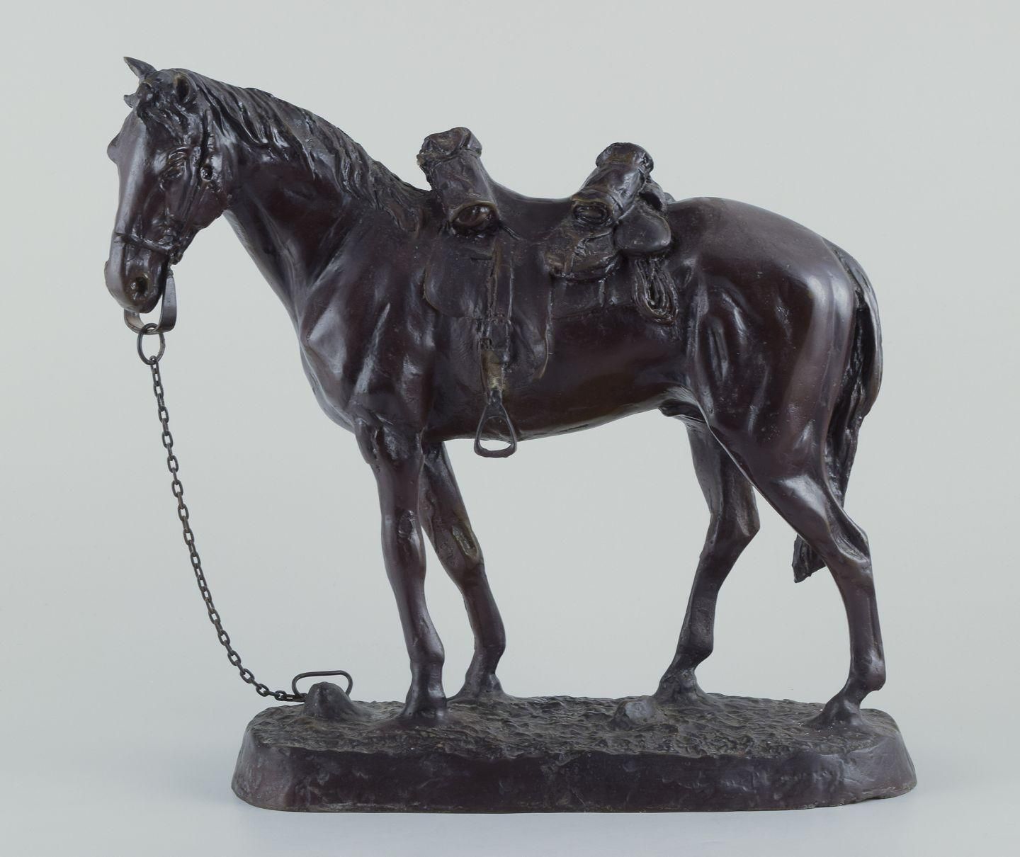 Unknown Sculptor. Large Sculpture In The Shape Of A Horse On A Plinth. photo furniture