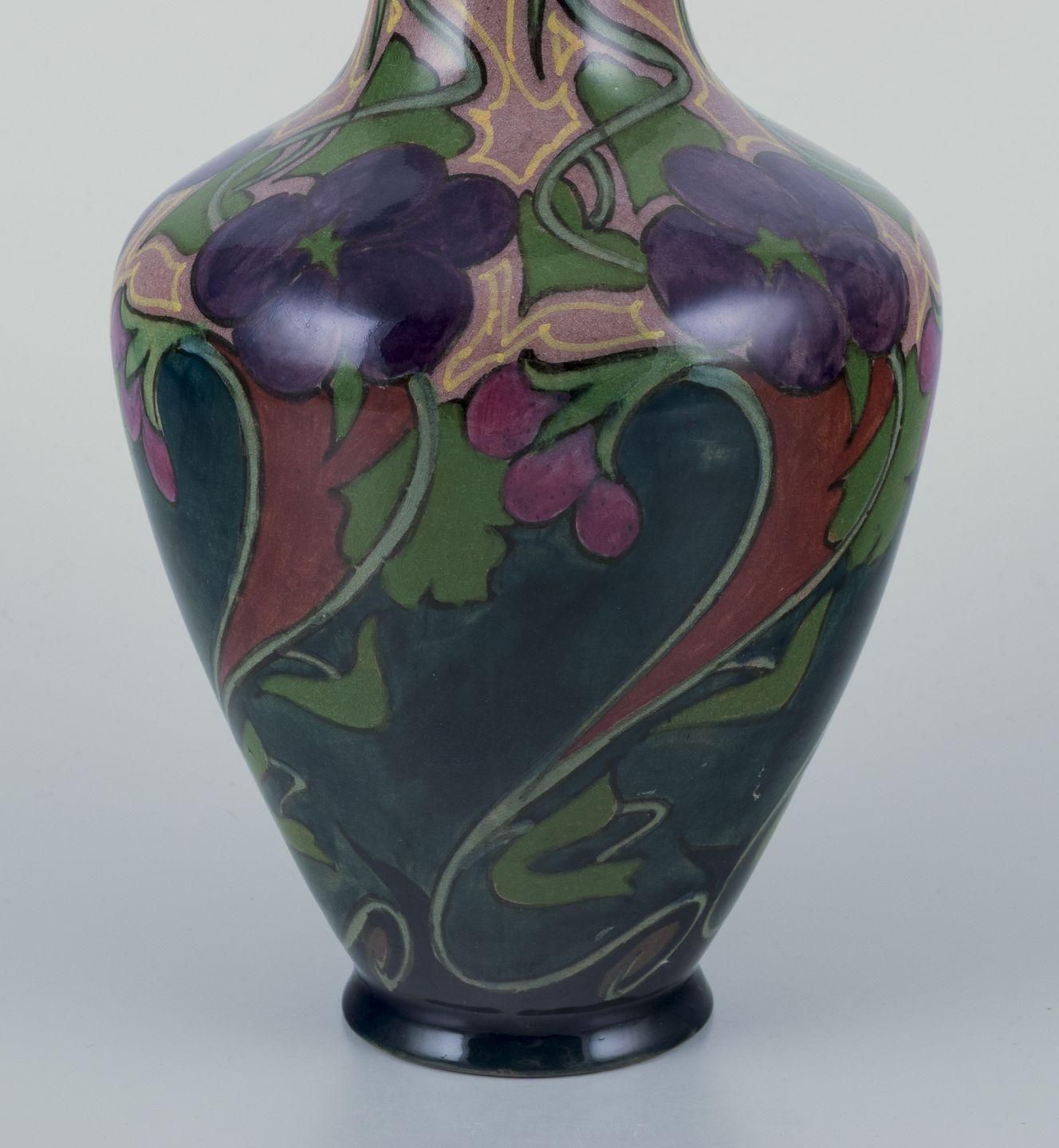 Zuid Holland, Gouda. Unique Art Nouveau Vase In Glazed Ceramic. photo for sale