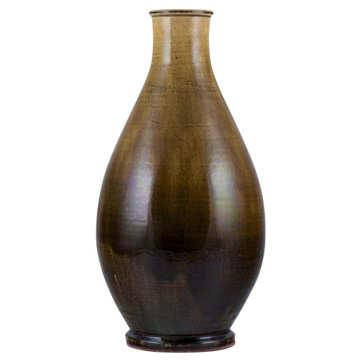 Svend Hammershøi For Kähler. Ceramic Floor Vase In Uranium Yellow Glaze.