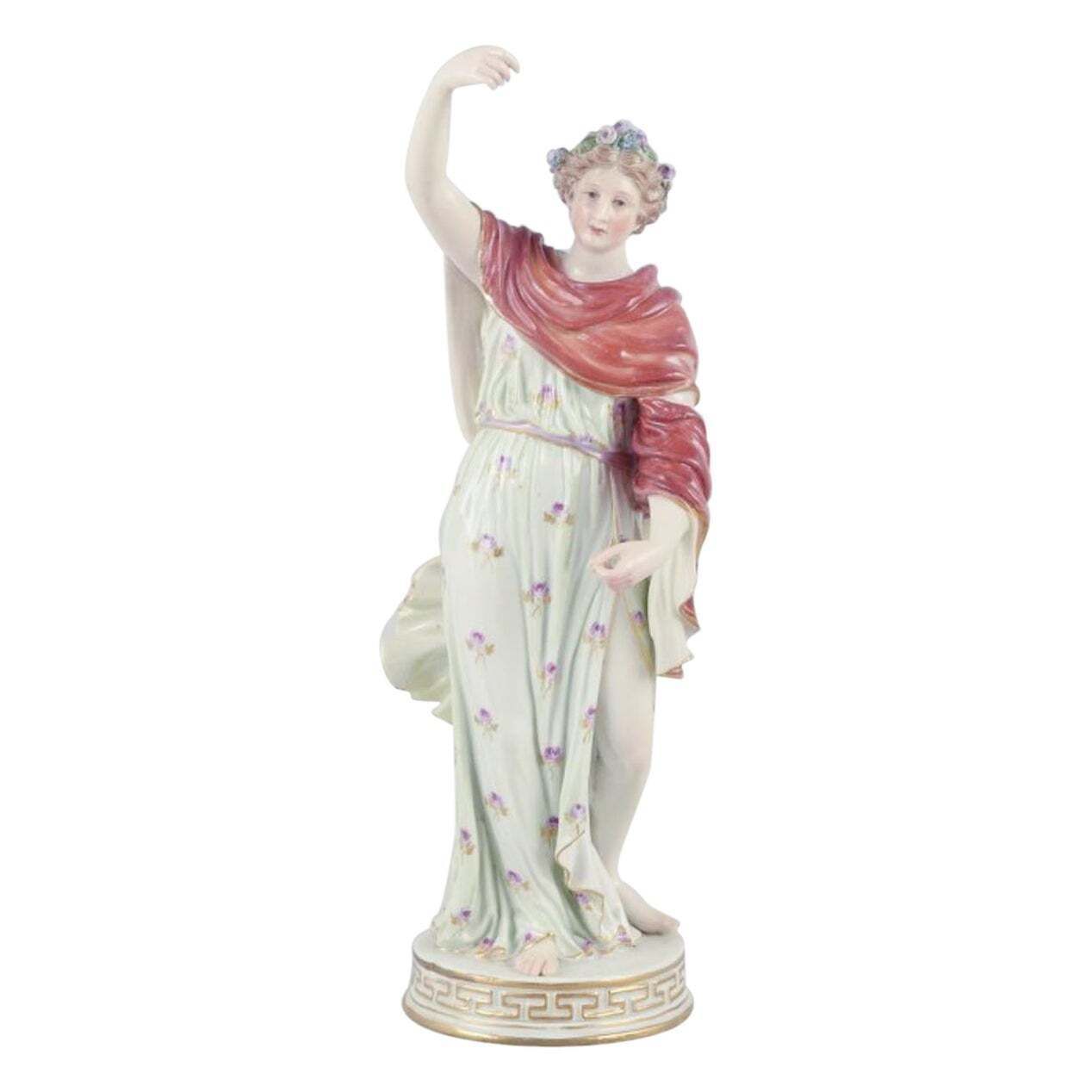 Meissen, Germany. Porcelain Figure Of Flora With Flower Wreath In Hair.