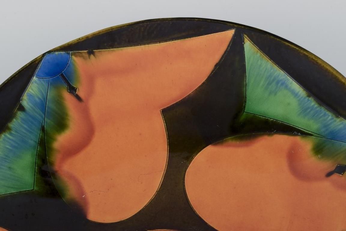 Tommerup Brickworks, Denmark. Large Ceramic Bowl With Polychrome Glaze. photo for sale