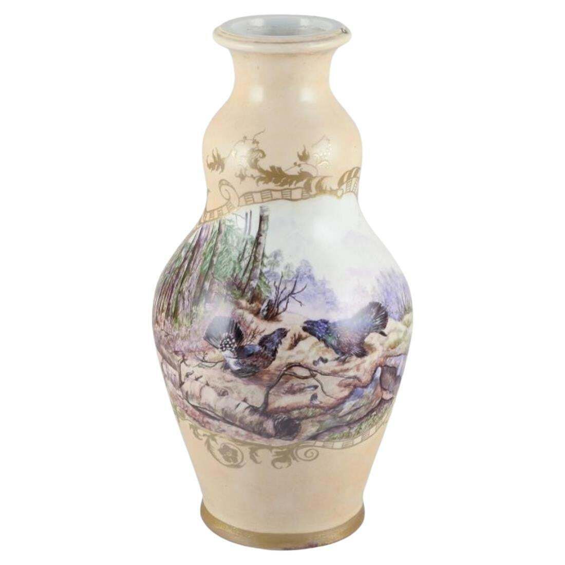 Royal Copenhagen. Colossal Porcelain Vase. Motif Of Two Wood Grouses.