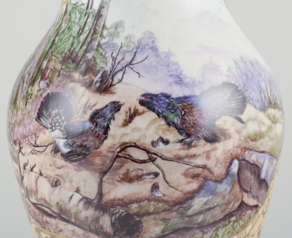 Royal Copenhagen. Colossal Porcelain Vase. Motif Of Two Wood Grouses. photo for sale