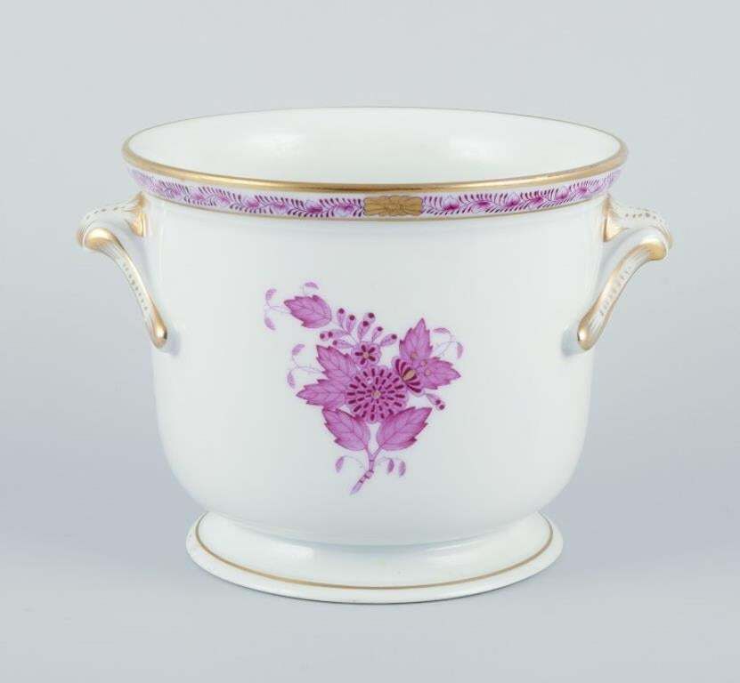 Herend, Hungary. "Apponyi" Flowerpot With Purple Floral Motifs.