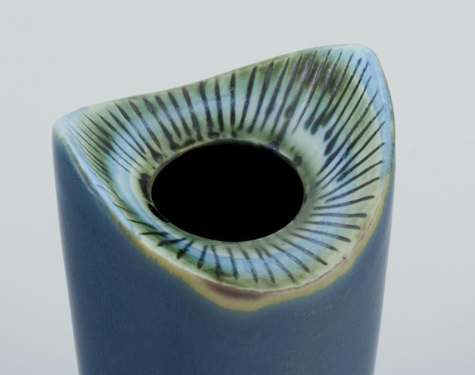 Lisa Larson For Gustavsberg, Sweden. Modernist Ceramic Vase In Blue Glaze. photo for sale